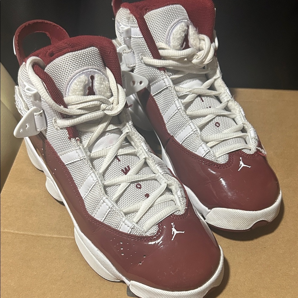 Jordan Kids' White and Maroon Sneakers